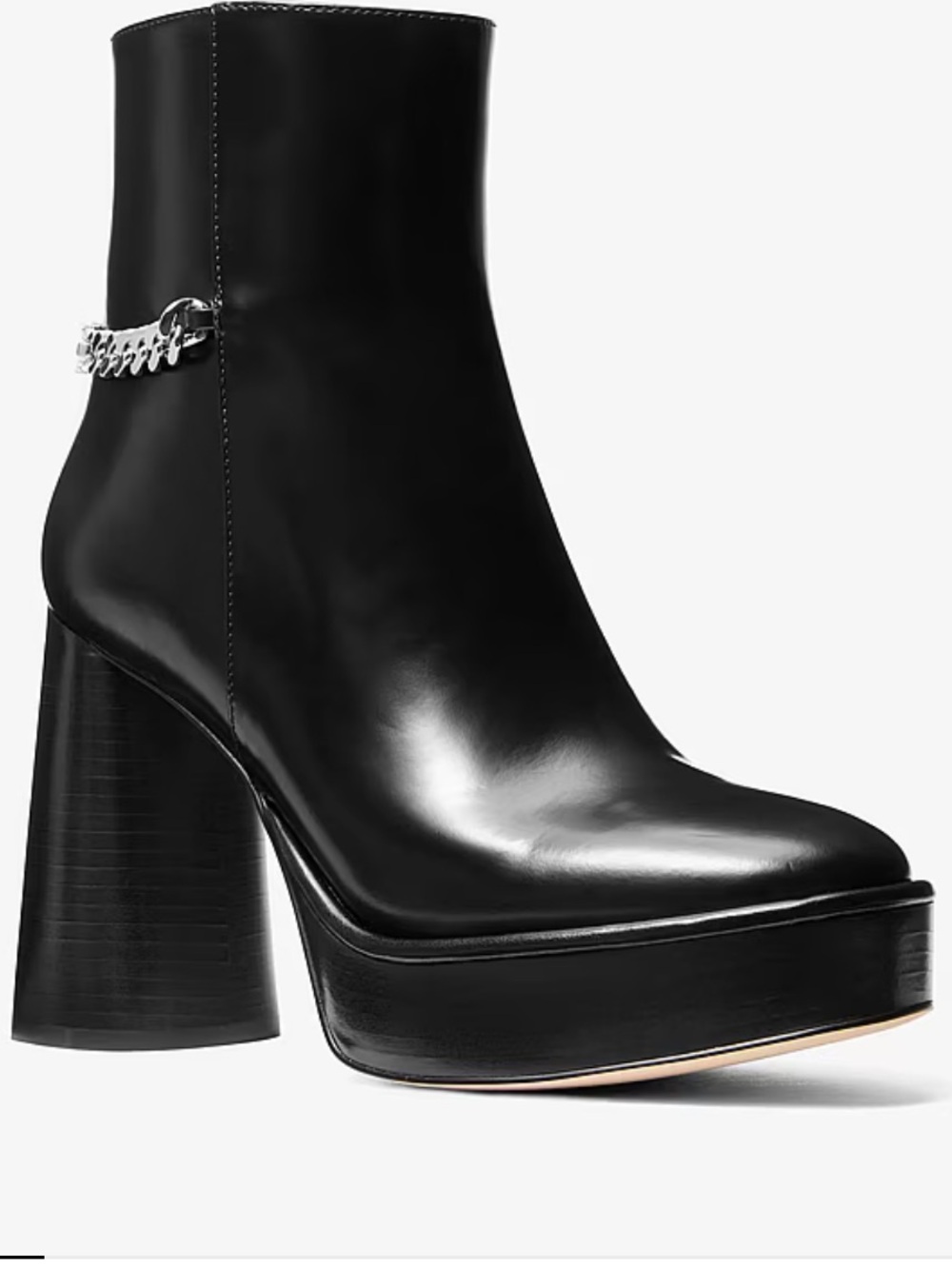MICHAEL Michael Kors Black Leather Platform Ankle Boots with Chain